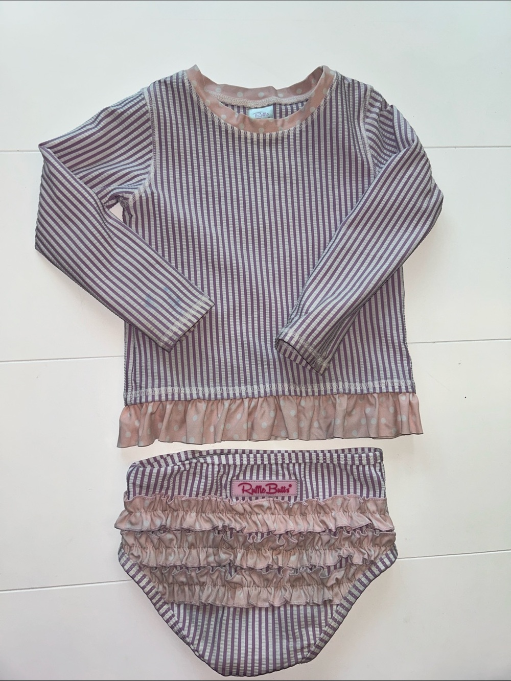 Ruffle Butts Purple and Pink Striped Ruffle Swim Pajama Set